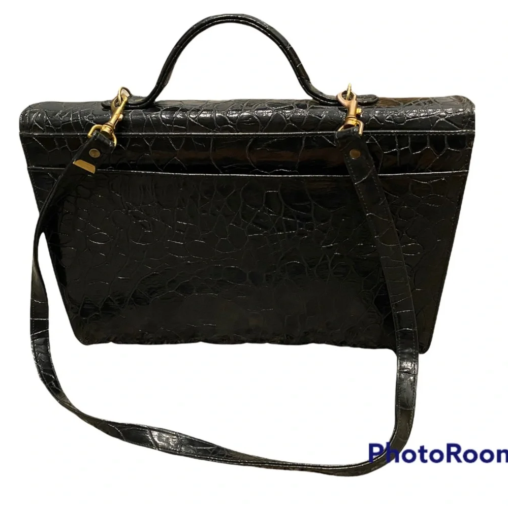 Black 1980’s Vintage anima embossed leather portfolio/briefcase/laptop case - Picture 3 of 6
